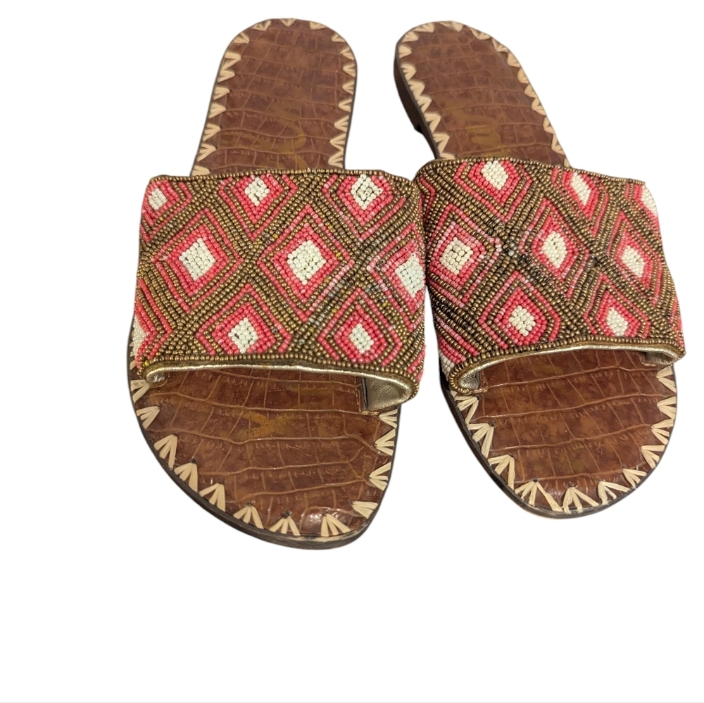 Sam Edelman Beaded Slide Sandals in Brown, Pink, Cream